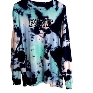 Victotia Secret Pink Campus Tie-Dye Long Sleeve SZ SP Crew Neckline Tunic Length